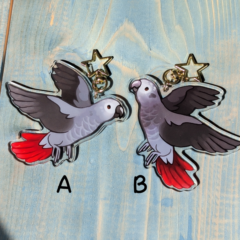 African Grey Acrylic Keychain