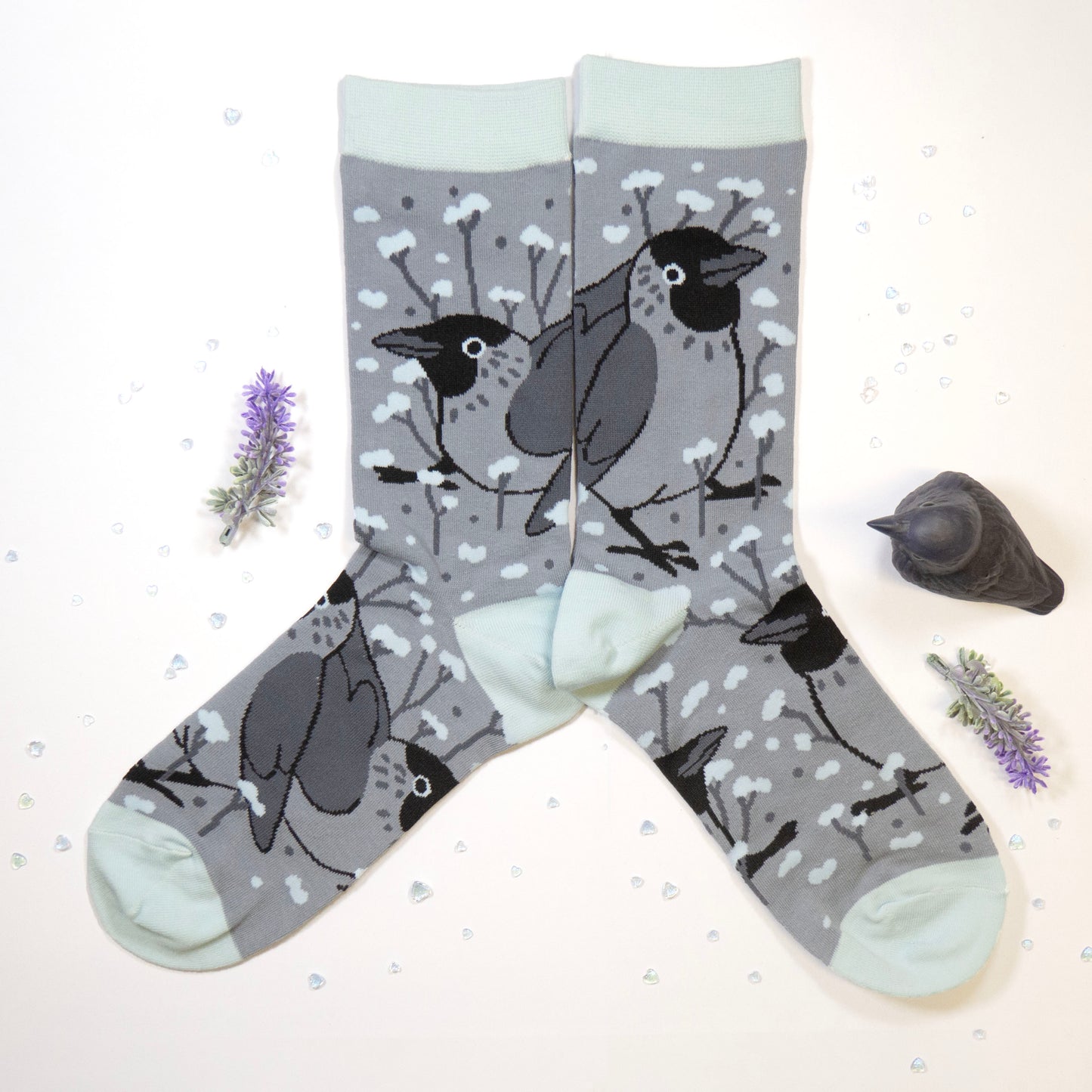 Jackdaw & Blue Flowers Cotton Socks