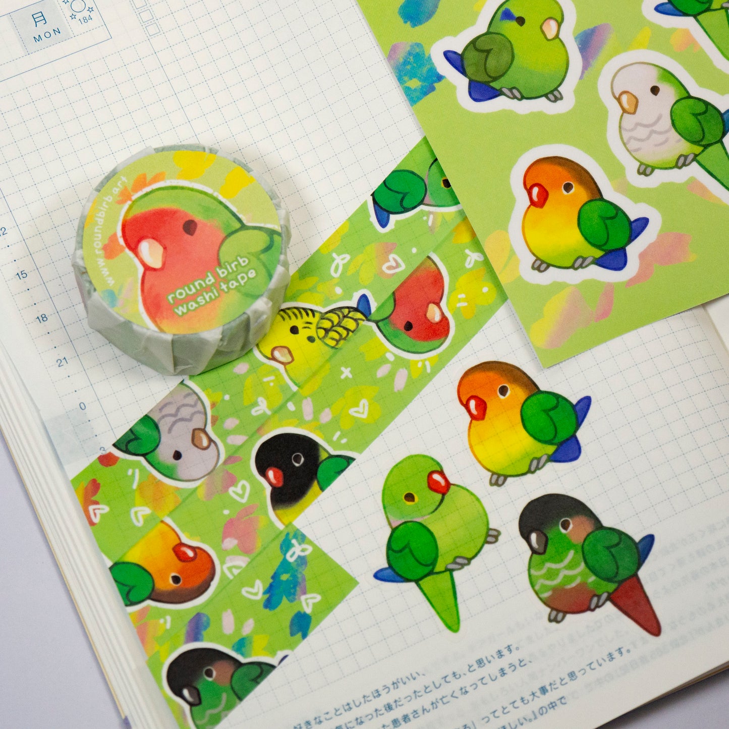 Round Green Parrots Washi Tape