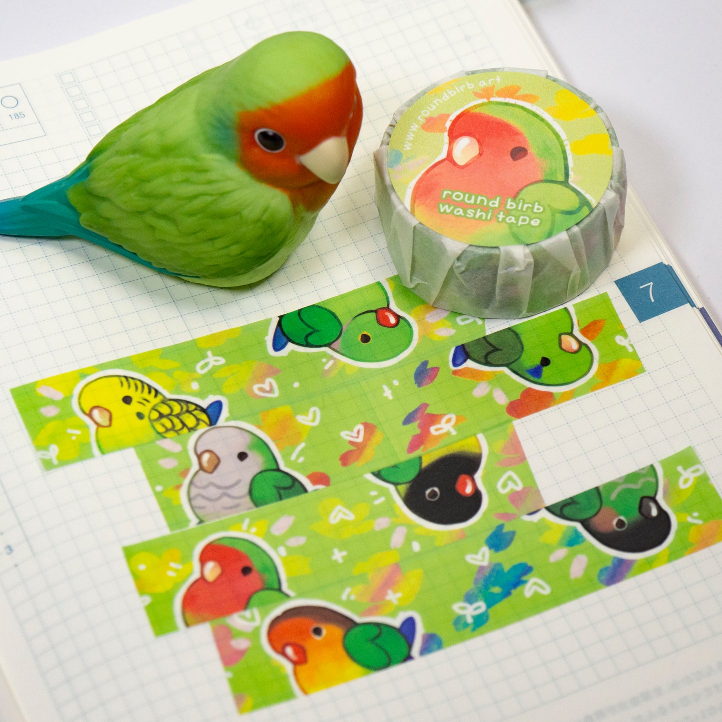 Round Green Parrots Washi Tape
