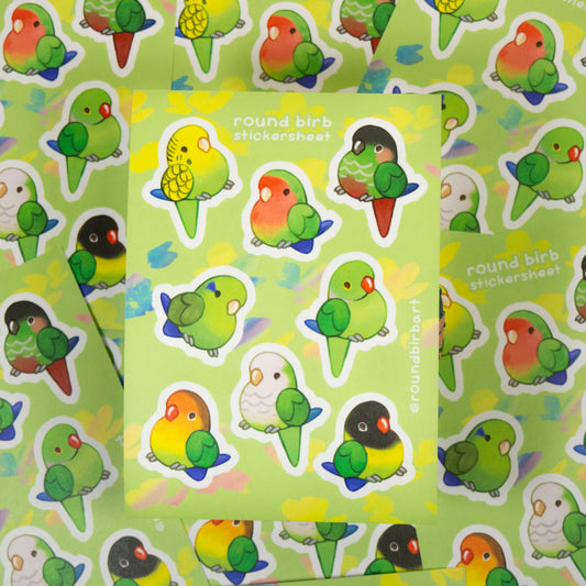 Round Green Parrots Washi Stickersheet