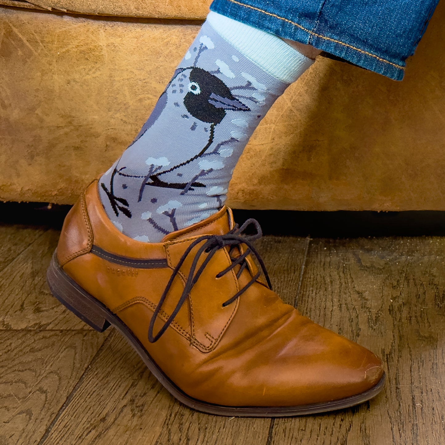 Jackdaw & Blue Flowers Cotton Socks